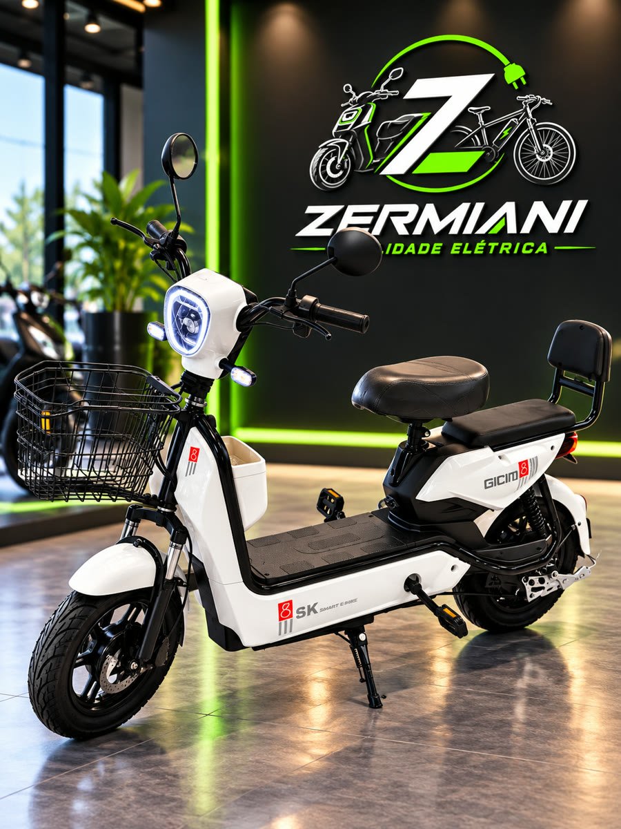 Scooter elétrica 8SK branca com cesto