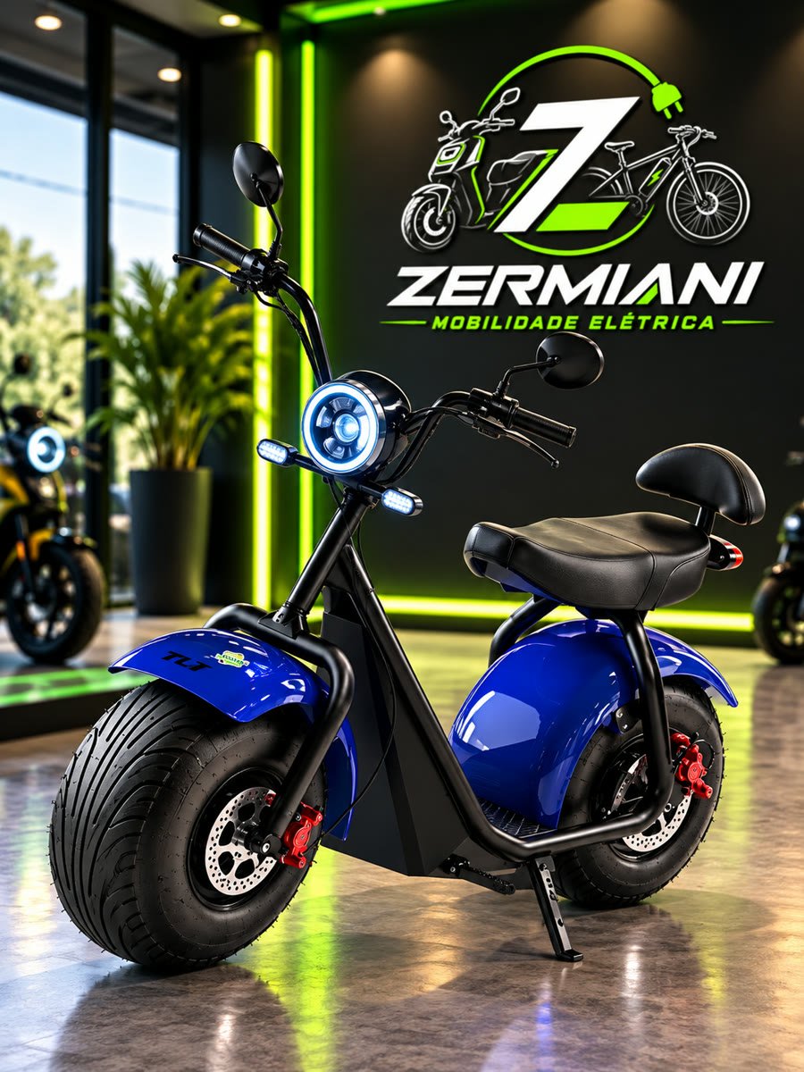 Scooter elétrica TUI Mais azul de pneus largos